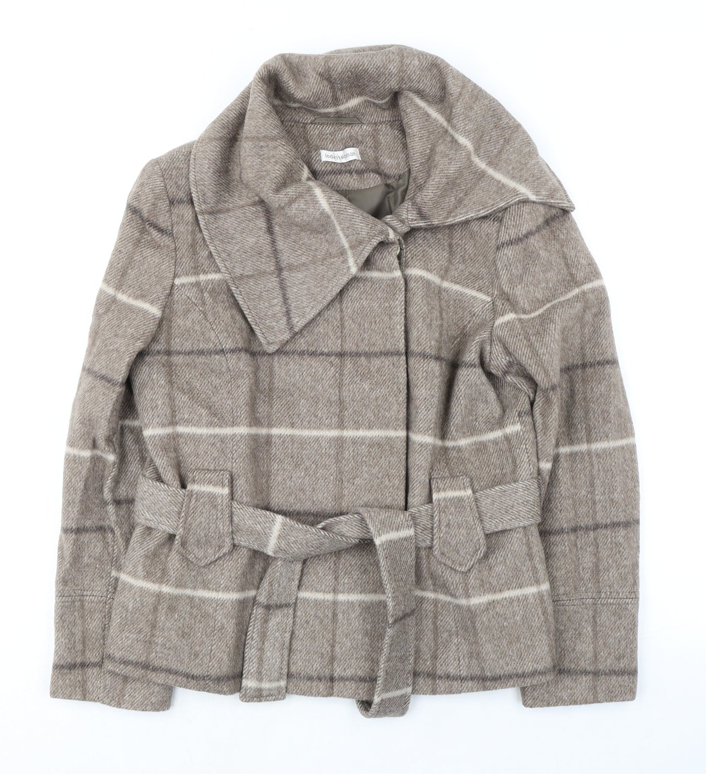 Todays Woman Womens Beige Geometric Jacket Size 14 Button