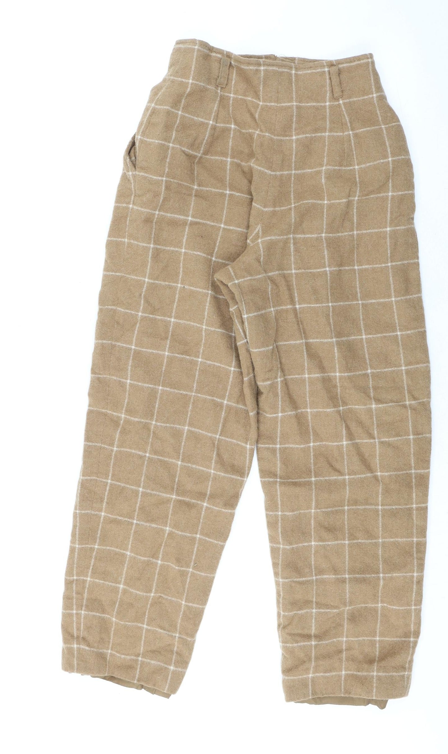 Andrea Jovine Womens Beige Check Wool Bloomer Trousers Size L L26 in Regular Zip