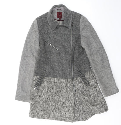 NEXT Womens Grey Geometric Overcoat Coat Size 10 Zip