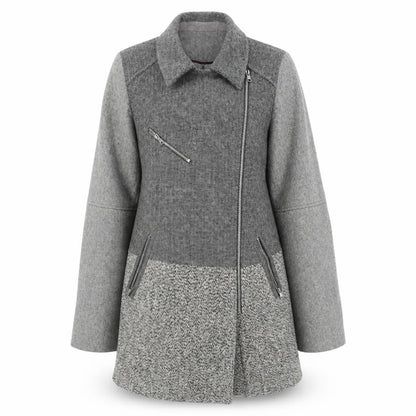 Next Womens Grey Geometric Overcoat Coat Size 10 Zip