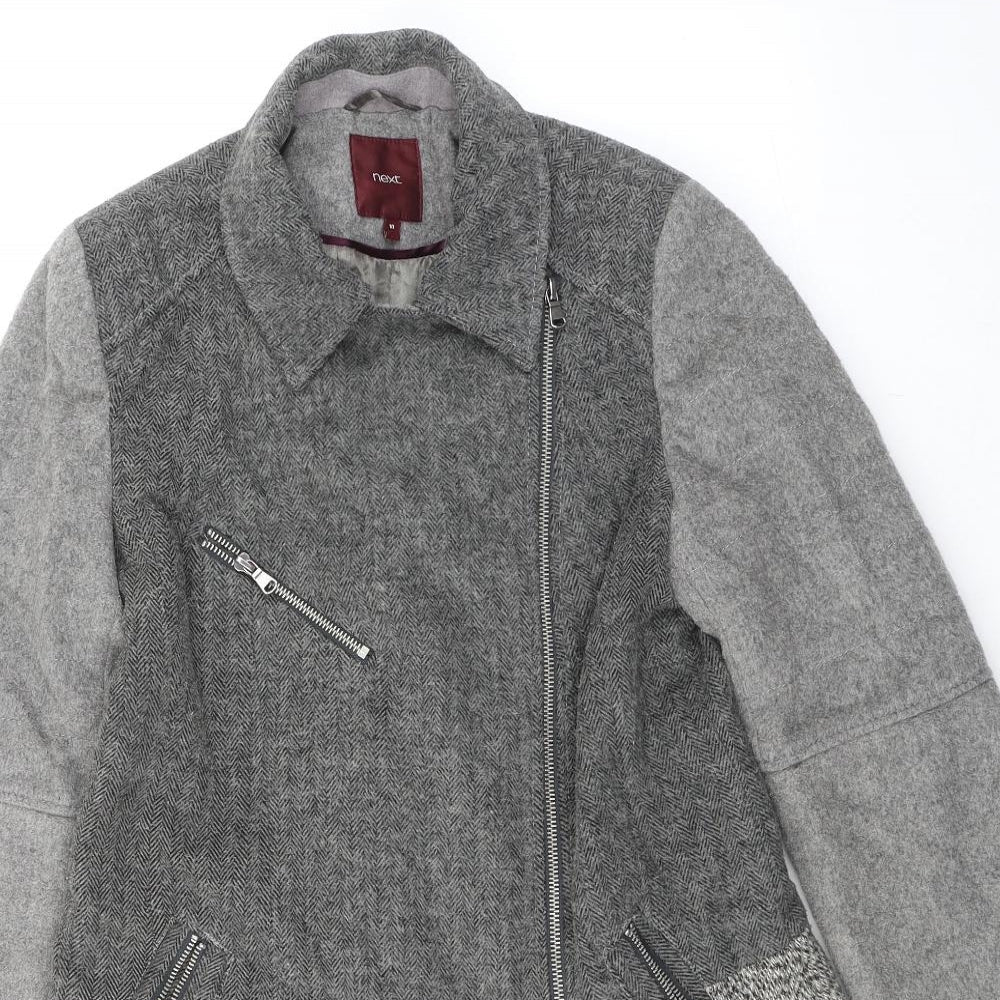 NEXT Womens Grey Geometric Overcoat Coat Size 10 Zip