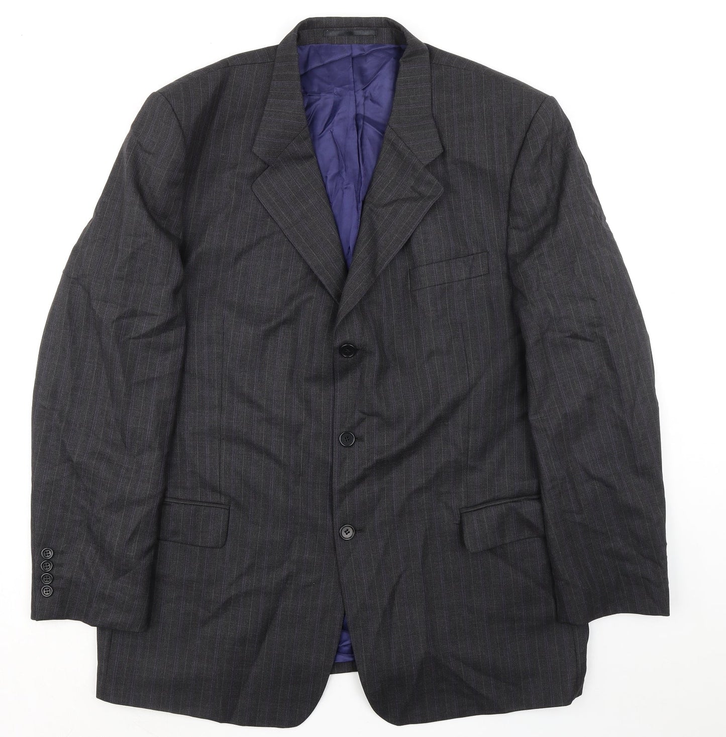 International Menswear Collection Mens Grey Striped Wool Jacket Suit Jacket Size 46 Regular
