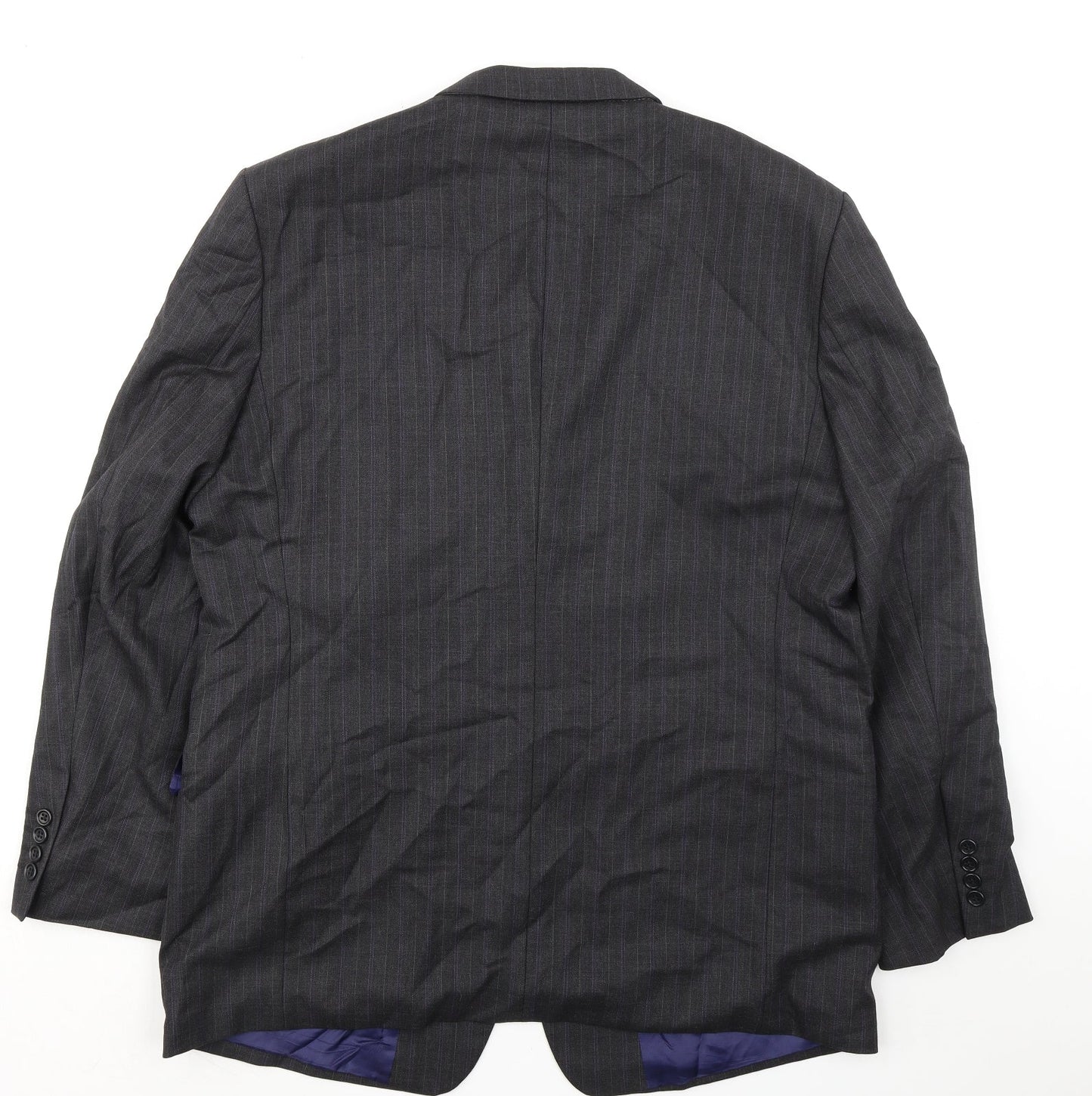 International Menswear Collection Mens Grey Striped Wool Jacket Suit Jacket Size 46 Regular