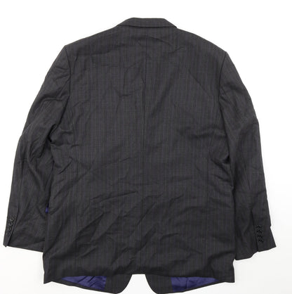 International Menswear Collection Mens Grey Striped Wool Jacket Suit Jacket Size 46 Regular