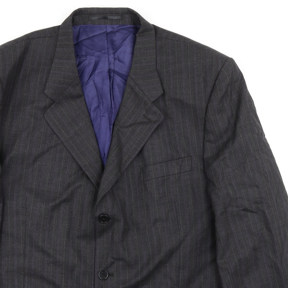 International Menswear Collection Mens Grey Striped Wool Jacket Suit Jacket Size 46 Regular