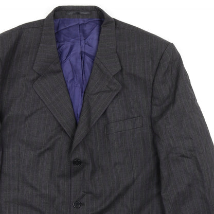 International Menswear Collection Mens Grey Striped Wool Jacket Suit Jacket Size 46 Regular