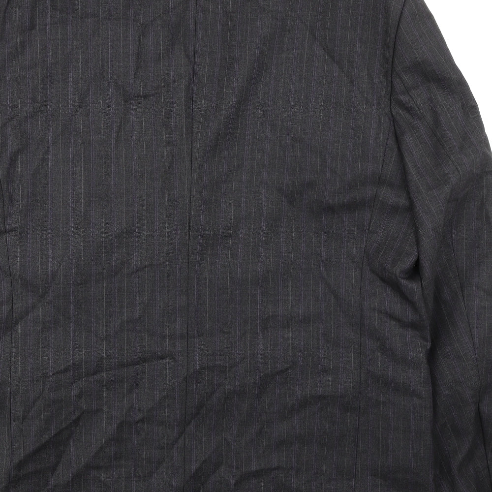 International Menswear Collection Mens Grey Striped Wool Jacket Suit Jacket Size 46 Regular