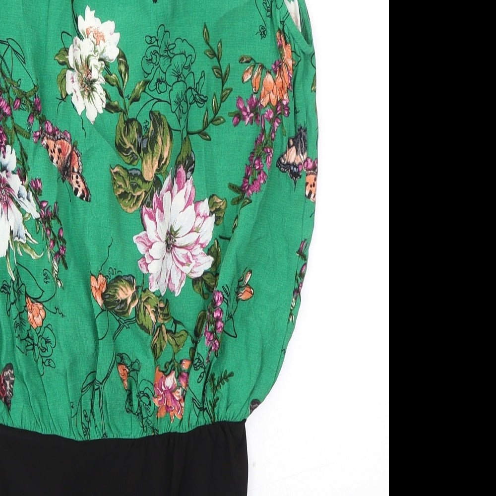 New Look Womens Green Floral Viscose Bodysuit One-Piece Size 8 Snap