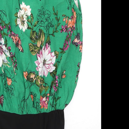 New Look Womens Green Floral Viscose Bodysuit One-Piece Size 8 Snap