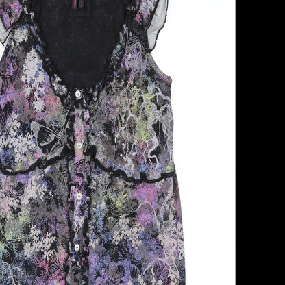 NEXT Womens Multicoloured Geometric 100% Cotton A-Line Size 8 V-Neck Pullover