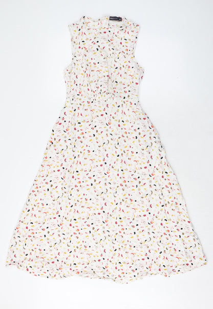 Marks and Spencer Womens Multicoloured Geometric Viscose Trapeze & Swing Size 8 Round Neck Button
