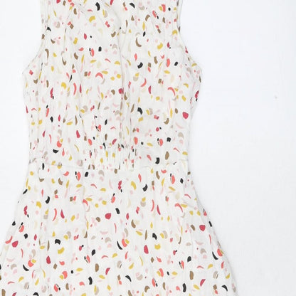 Marks and Spencer Womens Multicoloured Geometric Viscose Trapeze & Swing Size 8 Round Neck Button