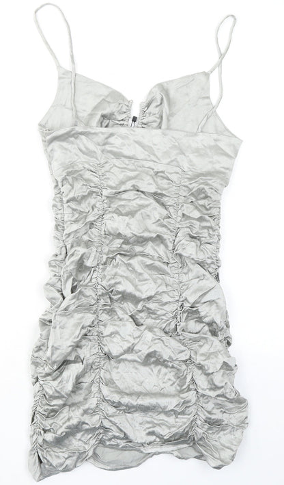 Zara Womens Silver Viscose Bodycon Size M V-Neck Zip
