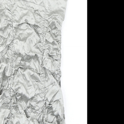 Zara Womens Silver Viscose Bodycon Size M V-Neck Zip