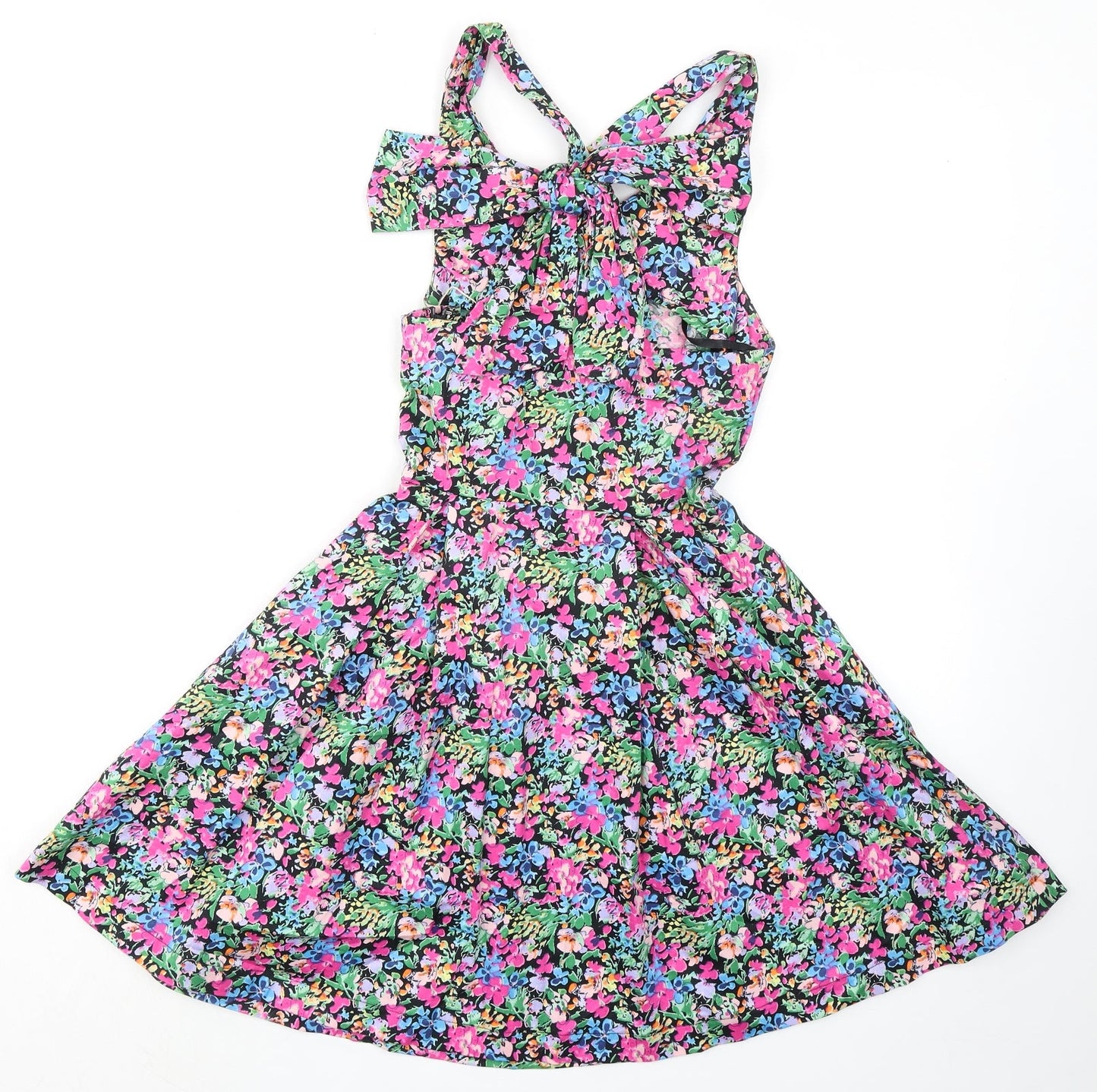 Louche Womens Multicoloured Floral Cotton Fit & Flare Size 8 Square Neck Zip