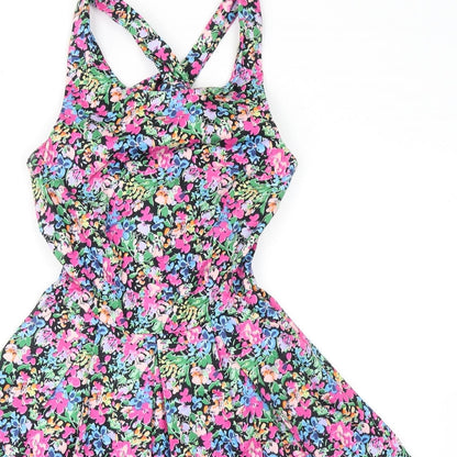 Louche Womens Multicoloured Floral Cotton Fit & Flare Size 8 Square Neck Zip