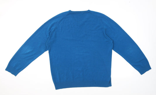 Blue Harbour Mens Blue V-Neck Acrylic Pullover Jumper Size XL Long Sleeve