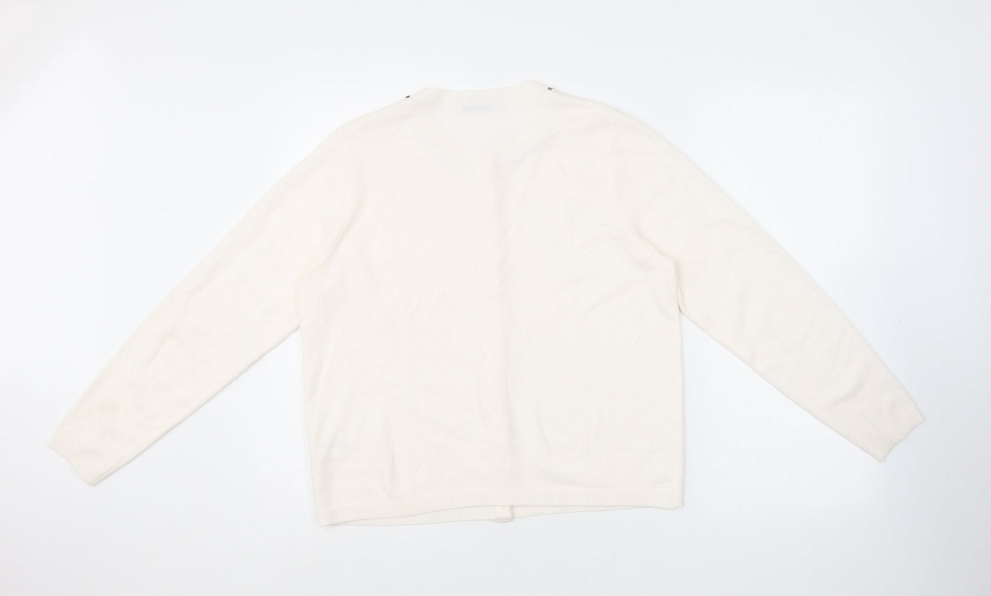 Classic Womens Beige Round Neck Acrylic Cardigan Jumper Size 12