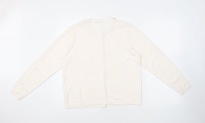 Classic Womens Beige Round Neck Acrylic Cardigan Jumper Size 12