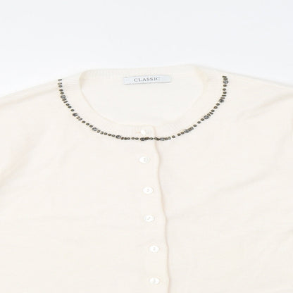 Classic Womens Beige Round Neck Acrylic Cardigan Jumper Size 12