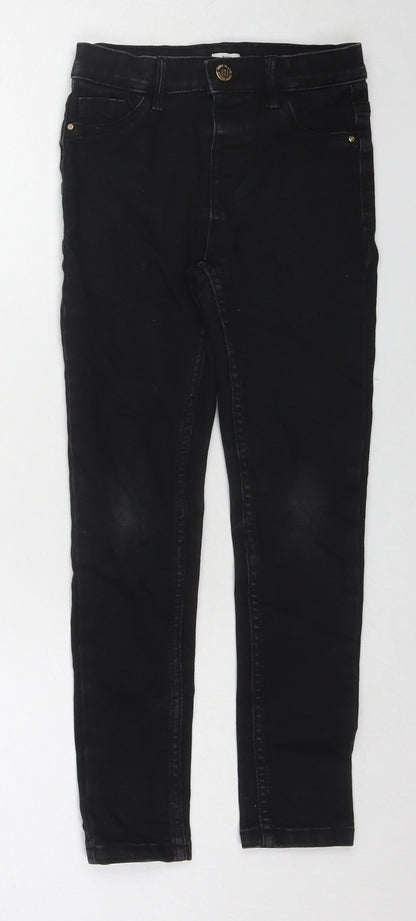 River Island Girls Black Cotton Skinny Jeans Size 8 Years Regular Zip