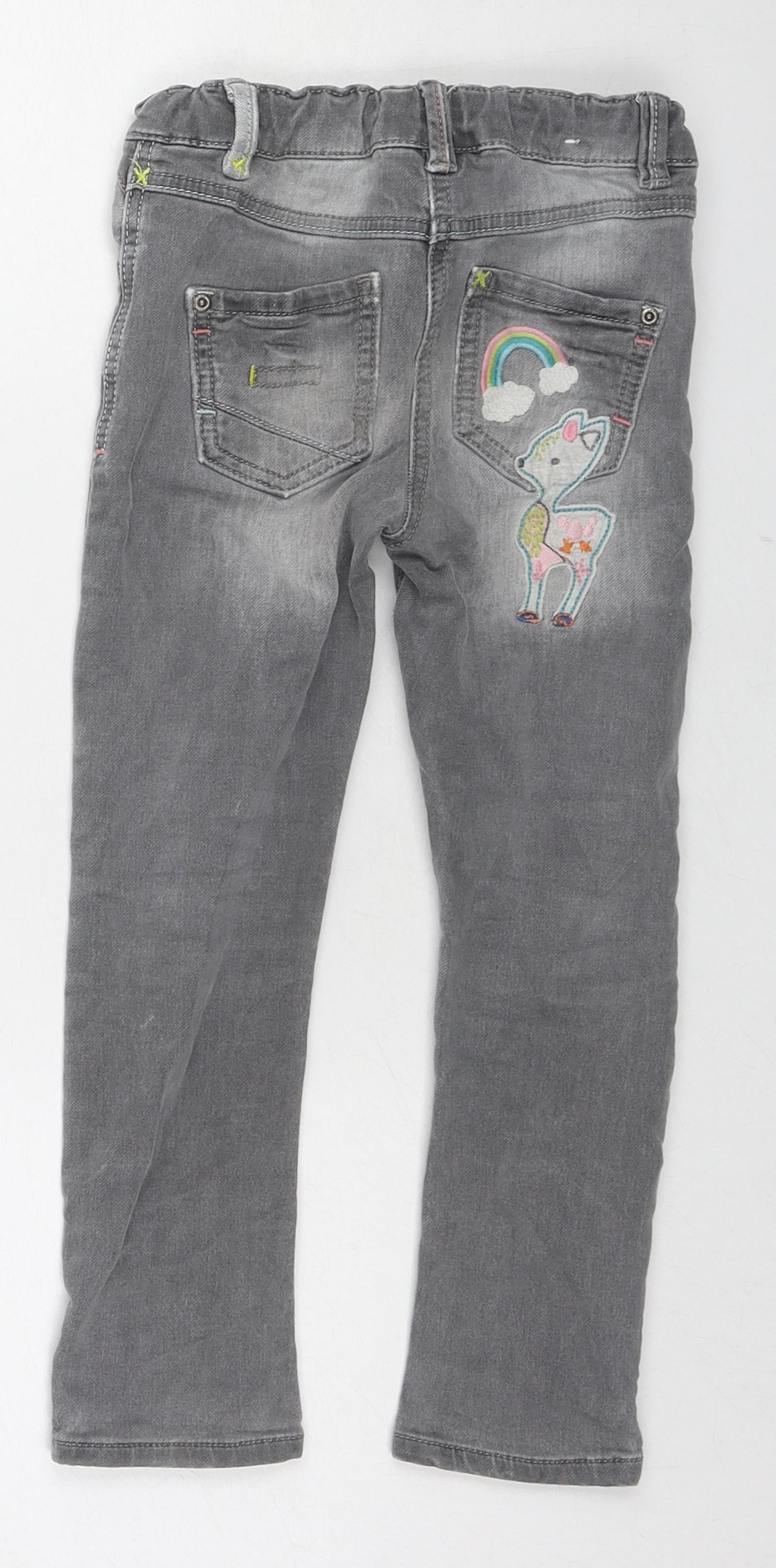 NEXT Girls Grey Cotton Skinny Jeans Size 3-4 Years Regular Zip