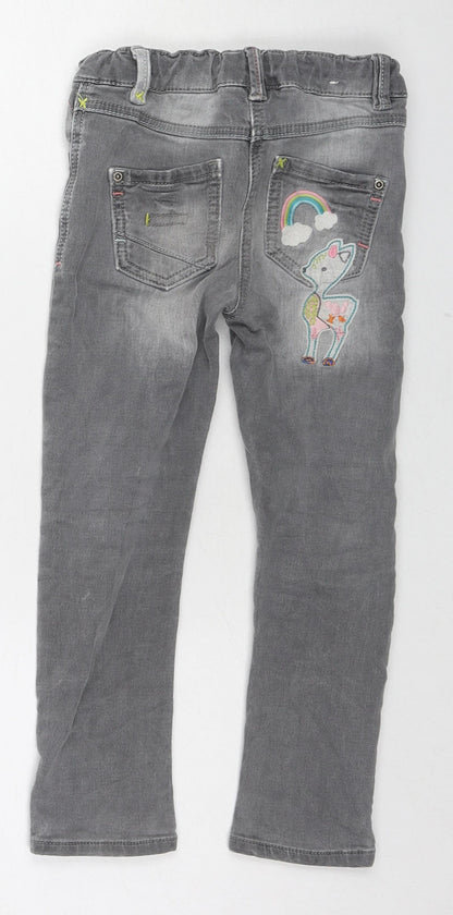 NEXT Girls Grey Cotton Skinny Jeans Size 3-4 Years Regular Zip