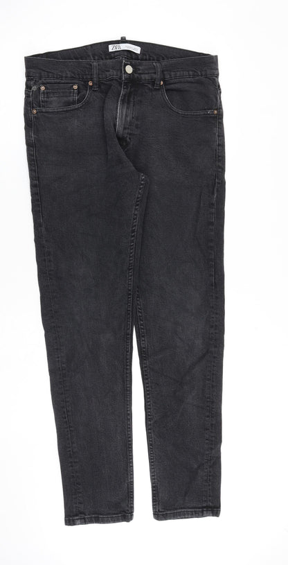 Zara Womens Grey Cotton Tapered Jeans Size 34 in L31 in Regular Zip