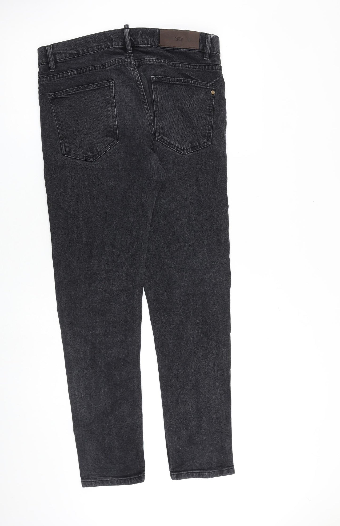 Zara Womens Grey Cotton Tapered Jeans Size 34 in L31 in Regular Zip