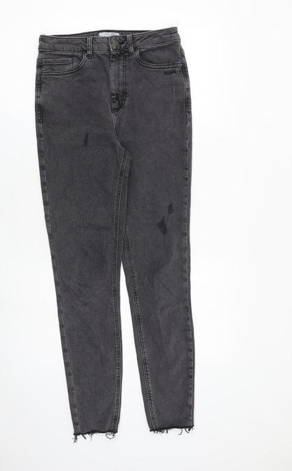 New Look Womens Grey Cotton Skinny Jeans Size 10 L29 in Slim Zip - Raw Hem