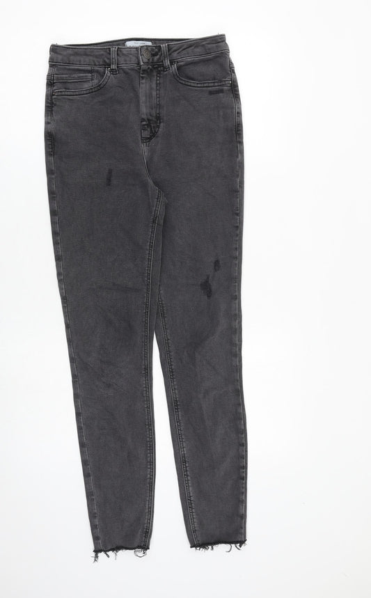 New Look Womens Grey Cotton Skinny Jeans Size 10 L29 in Slim Zip - Raw Hem