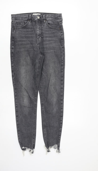 Topshop Womens Grey Cotton Skinny Jeans Size 28 in L32 in Regular Zip - Raw Hem