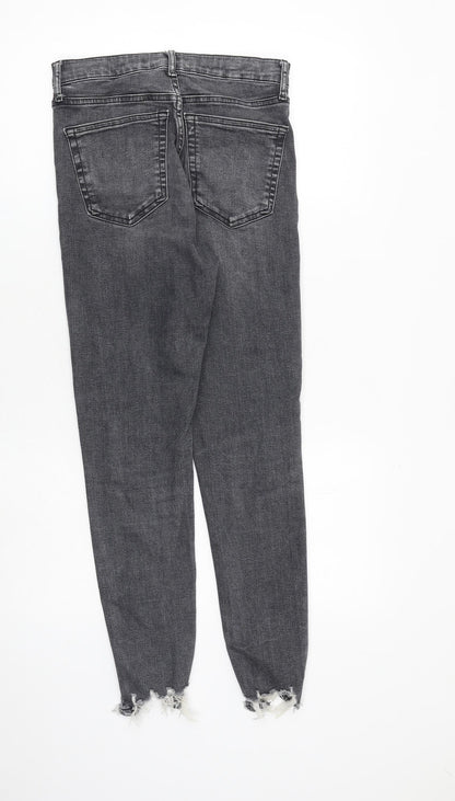 Topshop Womens Grey Cotton Skinny Jeans Size 28 in L32 in Regular Zip - Raw Hem