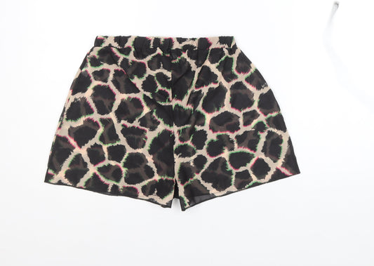 PRETTYLITTLETHING Womens Multicoloured Animal Print Polyester Basic Shorts Size 4 Regular Pull On - Giraffe Print, Sheer, 3 Inch Inside Leg