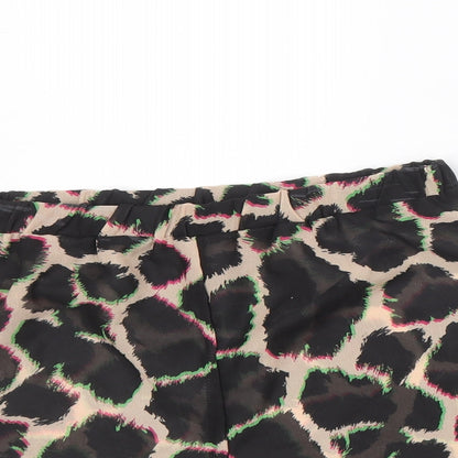 PRETTYLITTLETHING Womens Multicoloured Animal Print Polyester Basic Shorts Size 4 Regular Pull On - Giraffe Print, Sheer, 3 Inch Inside Leg