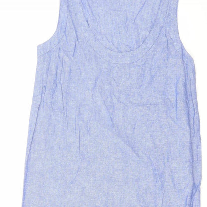 Marks and Spencer Womens Blue Linen Tank Dress Size 6 Scoop Neck Pullover