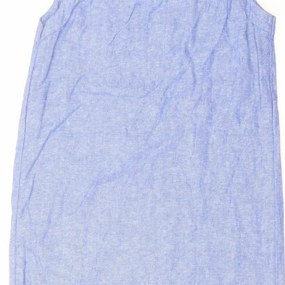 Marks and Spencer Womens Blue Linen Tank Dress Size 6 Scoop Neck Pullover