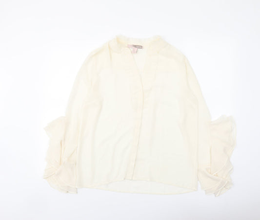 FOREVER 21 Womens Ivory Polyester Basic Button-Up Size M V-Neck