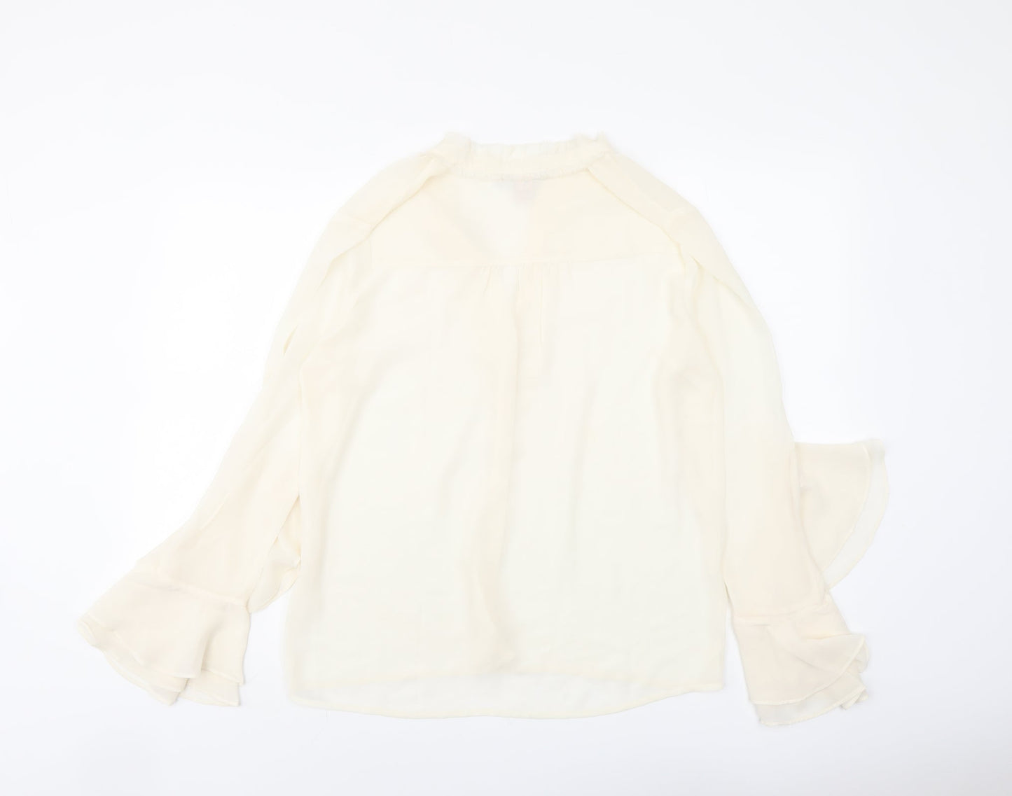 FOREVER 21 Womens Ivory Polyester Basic Button-Up Size M V-Neck