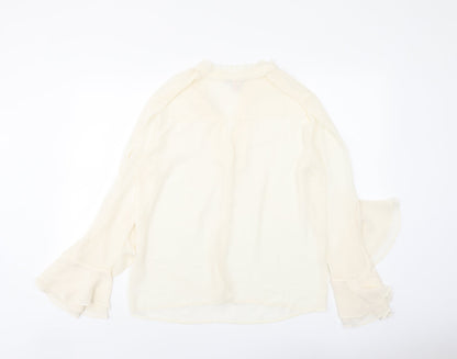 FOREVER 21 Womens Ivory Polyester Basic Button-Up Size M V-Neck