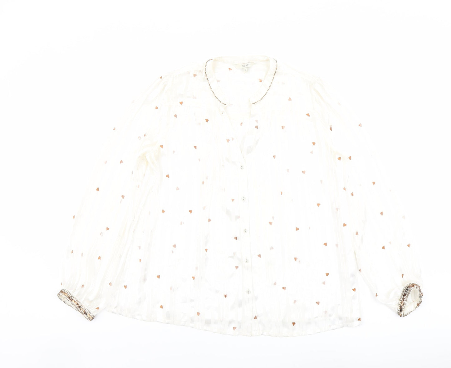 NEXT Womens Ivory Geometric Polyester Basic Blouse Size 12 Round Neck - Heart Print