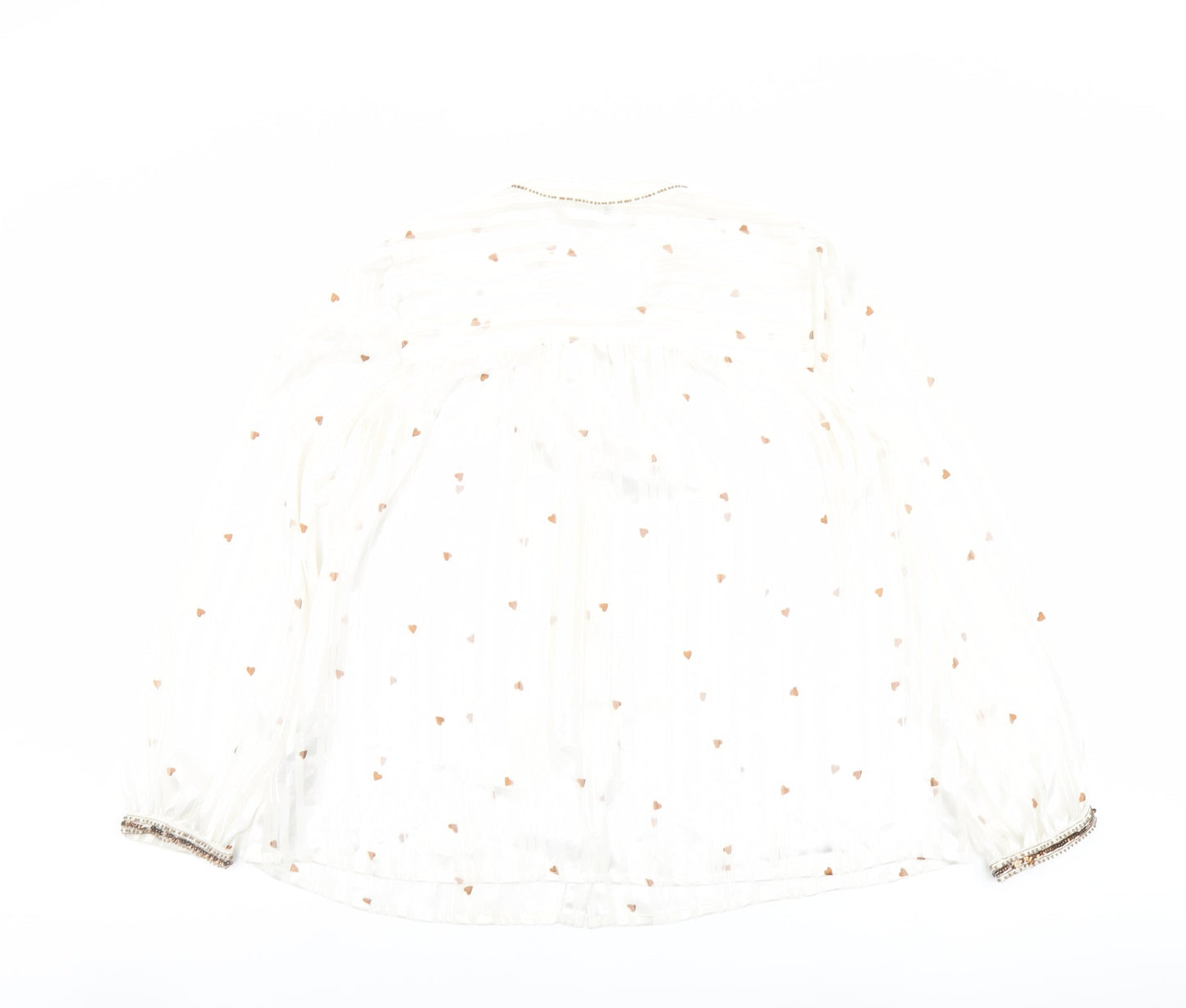NEXT Womens Ivory Geometric Polyester Basic Blouse Size 12 Round Neck - Heart Print
