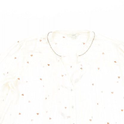 NEXT Womens Ivory Geometric Polyester Basic Blouse Size 12 Round Neck - Heart Print