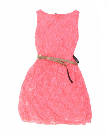 Instyle Womens Pink Floral Polyester A-Line Size S Boat Neck Pullover