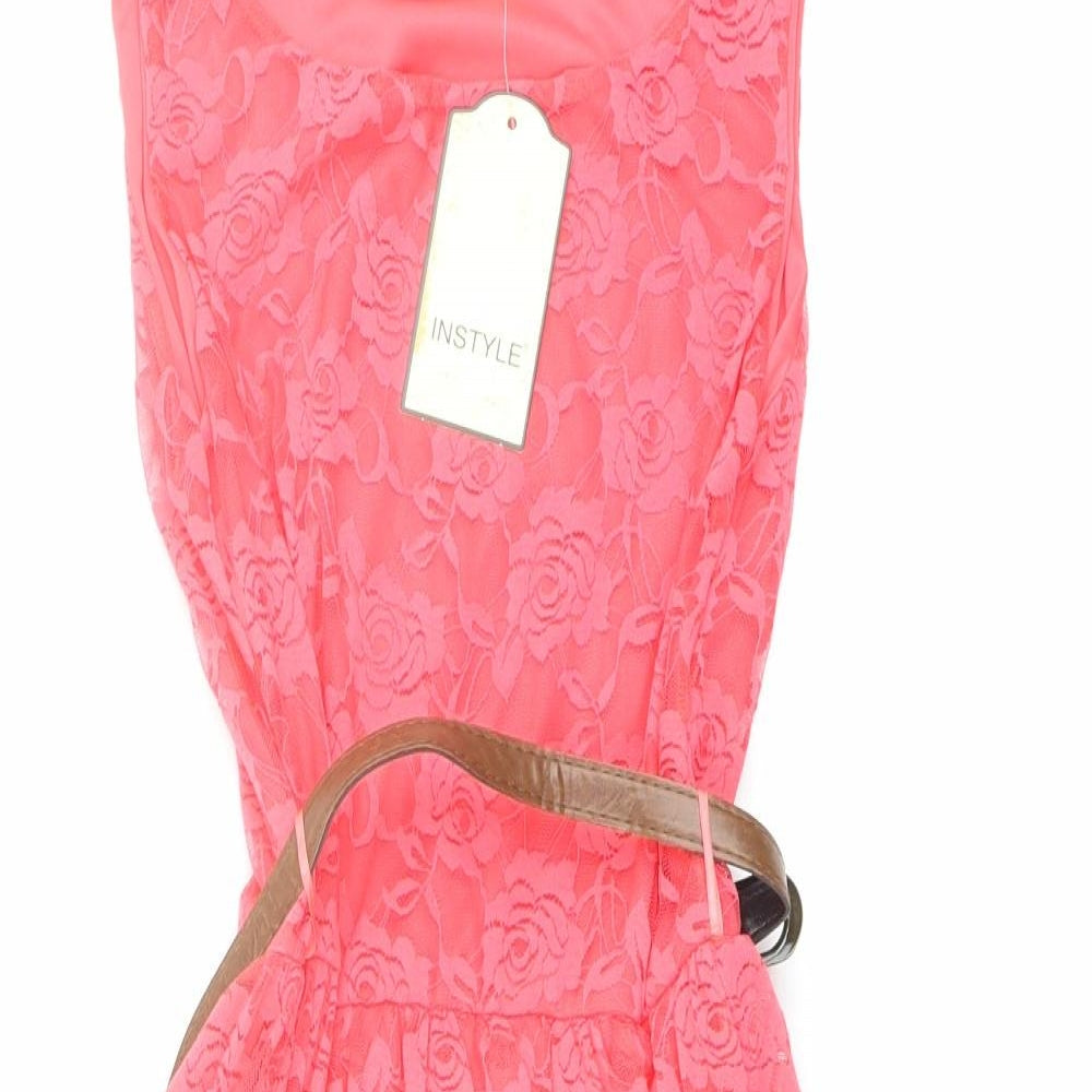 Instyle Womens Pink Floral Polyester A-Line Size S Boat Neck Pullover