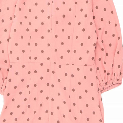 PRETTYLITTLETHING Womens Pink Polka Dot Polyester A-Line Size 12 Round Neck Zip