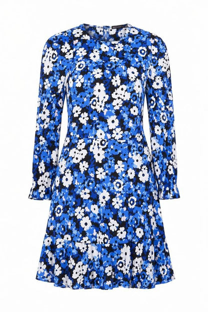 Marks and Spencer Womens Blue Floral Viscose A-Line Size 6 Round Neck Zip