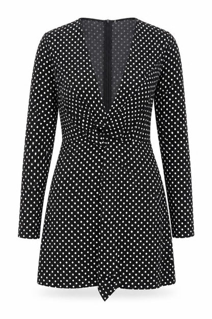 Saint Genies Womens Black Polka Dot Polyester A-Line Size 10 V-Neck Zip