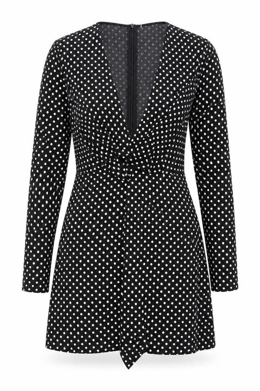 Saint Genies Womens Black Polka Dot Polyester A-Line Size 10 V-Neck Zip