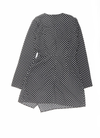 Saint Genies Womens Black Polka Dot Polyester A-Line Size 10 V-Neck Zip